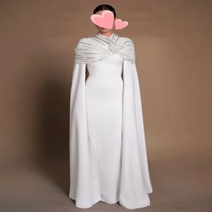 Oisslec Dress Elegant Vintage Sweet White Beads Ruffle Cape Stylish Customize Formal Occasion Prom Dress Evening Party Gowns