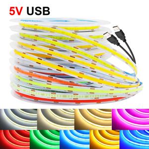 5V USB COB LED 스트립 빛 320 LED 유연한 테이프 8mm PCB 화이트/레드/그린/핑크/아이스 블루/옐로우 리본 야간 램프 TV 백라이트