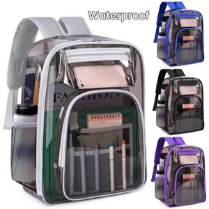 ISKYBOB PVC 투명한 배낭 남성 여성 패션 방수 대용량 헤비 듀티 클리어 학생 Bookbag 학교 용품