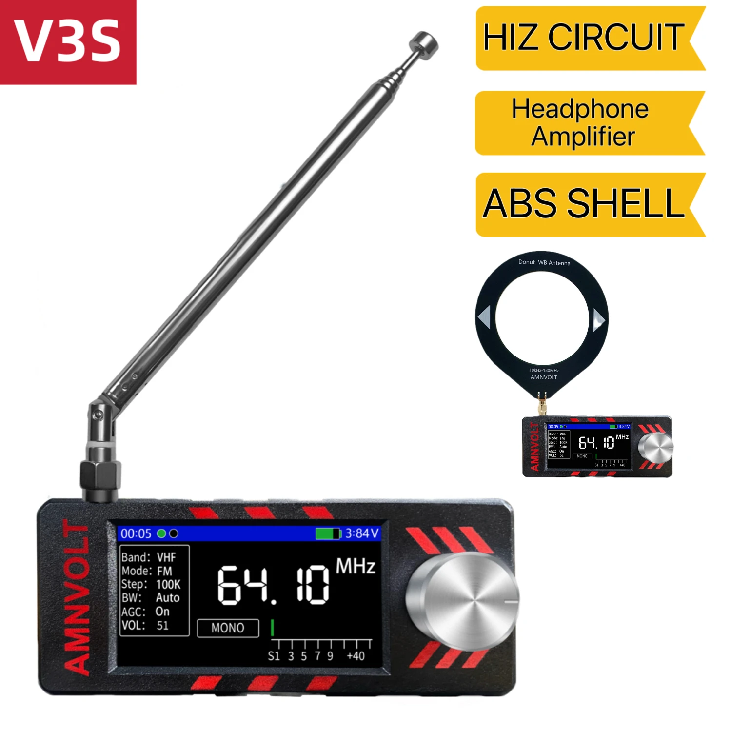 AMNVOLT V3 ATS MINI SI4732 풀밴드 DSP 라디오, 포켓 수신기 FM AM MW SW SSB, 헤드폰 앰프 Hi-Z 포함