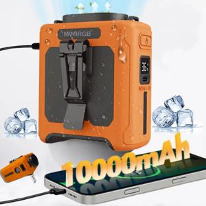 10000mAh 허리 팬 웨어러블 허리 팬 5단 속도 & 라이트 40시간 핸즈프리 쿨링 (야외 작업장 여행용) 장거리 야외용