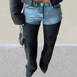Trashy Y2K 2000S 워시 블루 블랙 패치 워크 슬림 스트레치 청바지 바지 여성 의류 캐주얼 레이디 데님 바지 Ropa Mujer