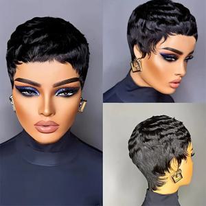 흑인 여성을 위한 가발 픽시 컷 인간의 머리 가발 여성용 매일 사용 머리 세련된 Elegent 합성 가발