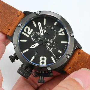 새로운 석영 크로노 그래프 고급 갈색 가죽 패션 스포츠 오렌지 보트 Reloj Hombre 최고 품질 남성 시계 U U72 키메라