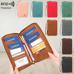 다기능 RFID 차단 여권 가방, 긴 지퍼 티켓 수납 지갑이 있는 여행 서류 홀더 (여러 개의 여권 수납 가능)