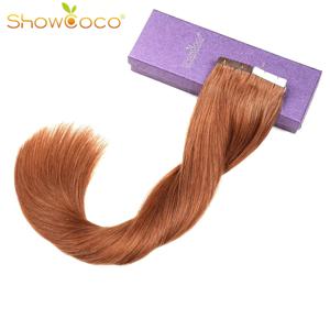 ShowCoco 인모 연장 테이프, 100% 레미 헤어, 보이지 않는 양면 블루 테이프, 어두운 색상, 얇은 모발용 20 개, 12 인치-24 인치