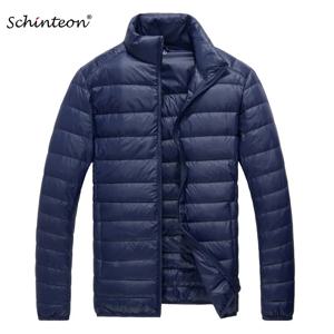 Schinteon 남성용 초경량 화이트 덕 다운 재킷, 얇은 스탠드 칼라, 단색, 심플한 가을 아우터
