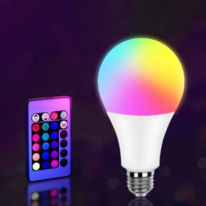 LED RGB 전구 E27 80-265V 10W 15W 또는 20W IR 원격 제어 16색 2835 SMD 디밍이 가능한 스마트 홈 조명기구