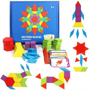 155 Pcs 나무 패턴 블록 세트 기하학적 모양 퍼즐 유치원 클래식 교육 몬테소리 Tangram 장난감 어린이를위한