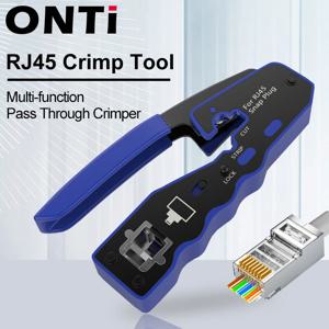 ONTi RJ45 Cat7/6/6A/5E 커넥터, 교체 블레이드 이더넷 케이블 스트리퍼가 있는 압착 도구 패스 스루 압착