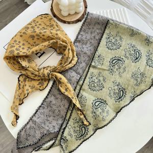 여름 인쇄 꽃 목 스카프 목도리 삼각형 머리 머리 랩 머리띠 손수건 헤어 넥타이 Bandanas 여성용 헤어 리본