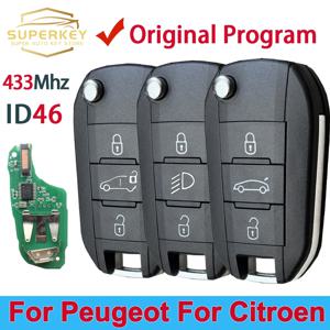 SUPERKEY 46 칩 433 MHZ HU83 VA2 플립 원격 접이식 자동차 키 시트로엥 C-Elysee C4-Cactus 푸조 208 2008 301 308 508 5008