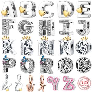 925 실버 26 문자 A-Z 알파벳 비즈 매력에 맞게 원래 팬 팔찌 팔찌 액세서리 여성을위한 DIY 쥬얼리