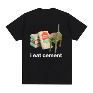 나는 시멘트를 먹는다 저주받은 고양이 재미 있은 Meme T 셔츠 남성 여성 패션 캐주얼 반소매 T 셔츠 남성 오버 사이즈 코튼 티셔츠상의