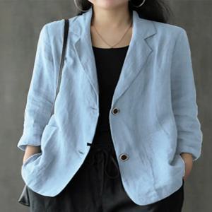 ZANZEA 여성 여름 블레이저 얇은 세련된 긴 소매 옷깃 넥 블레이저 빈티지 솔리드 버튼 다운 아웃웨어 캐주얼 정장 코트
