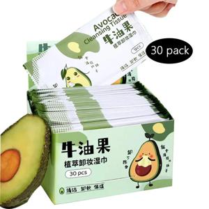 휴대용 일회용 클렌징 물티슈, 여성용 메이크업 리무버 물티슈, 아보카도 추출물, 메이크업 리무버 물티슈, 30 개