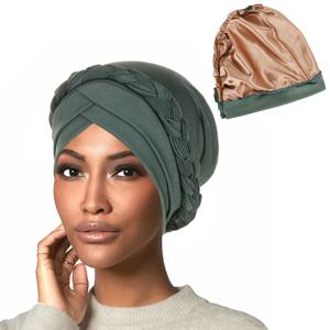 교차 된 이마 새틴 줄 지어 이슬람 터번 여성용 이슬람 내부 Hijab 모자 UnderScarf 아랍 랩 헤드 스카프 turbante mujer