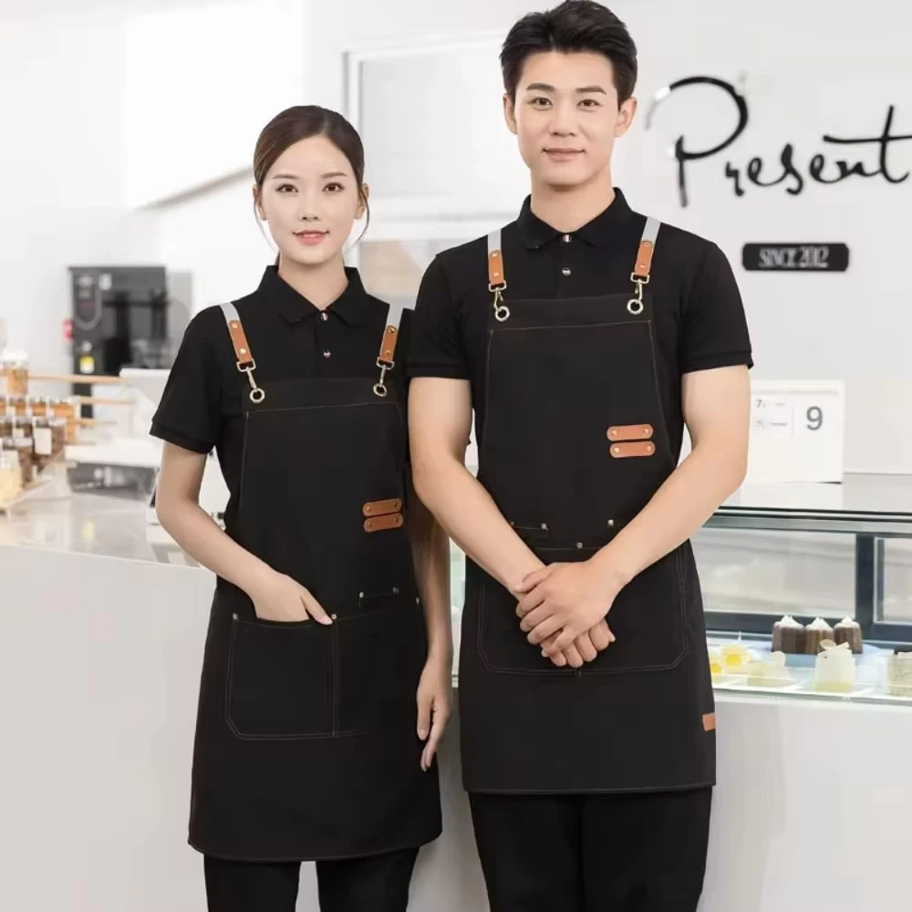 여성/남성용 방수 주방 앞치마 주머니가 있는 작업 Mandil 청소 Pinafore 레스토랑 상점 웨이터 작업복