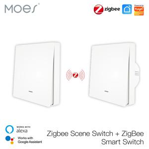 송신기 키트가 있는 MOES Tuya ZigBee 조명 스위치, 중성선 없음 정전용량 필요 없음 Alexa Google 홈 스마트 라이프와 함께 작동