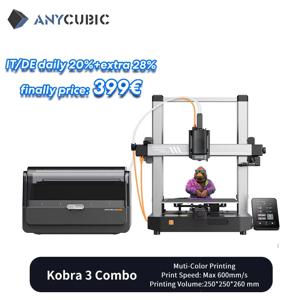 ANYCUBIC Kobra 3 콤보 FDM 멀티 컬러 3D 프린터, 최대 600 mm/s 인쇄 속도, 빌드 사이즈 250mm x 250mm x 260m, 4 ~ 8 색 인쇄