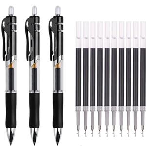 개폐식 젤 펜 세트 0.5mm 블랙/레드/블루 대용량 볼 포인트 펜 핸들 교체 가능한 리필 막대 학교 사무용품