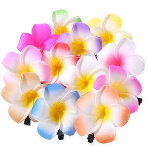 12pcs 헤어 클립 꽃 머리핀 시뮬레이션 하와이 꽃 클립 신부 자용 헤어 클램프 머리핀 여자 여자 장식 머리 장식