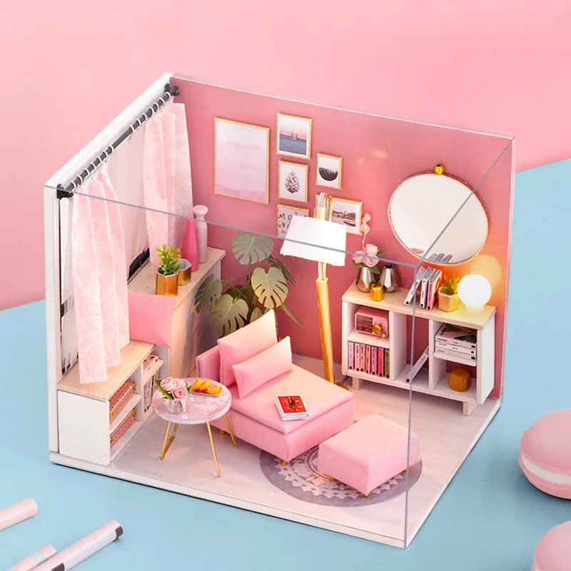 나무 미니 미니어처 인형 집 DIY 작은 집 키트 3D 퍼즐 빌딩 조립 집 가구 장난감 어린이 생일 선물