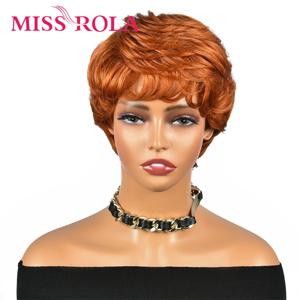 Miss Rola 브라질 쇼트 픽시 컷 가발, 오렌지 헤어 가발, 전체 기계 제작 인모 가발, 레미 유행 180% 밀도, 10A