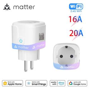 Matter WiFi 스마트 소켓 20A EU 가전 콘센트 미니 스마트 플러그 어댑터 APP 제어는 HomeKit Siri Alexa Google과 함께 작동합니다.