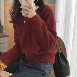 Lucyever 여성용 카디건 스웨터, 솔리드 캐주얼 라운드 칼라, 싱글 브레스트 스웨터, 가을 겨울 소프트 니트 카디건