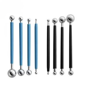 조각 모델링 도구, 점토 도구, 도트 조각 모델링, 세라믹 세트, 양면 금속 볼 케이크 장식 도구, 4 개