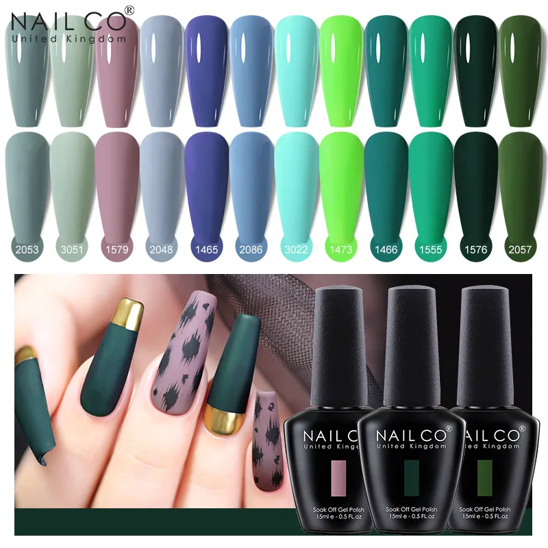 NAILCO 15ml 그린 시리즈 다크 컬러 젤 매니큐어 지속 하이브리드 베이스 매트 탑 코트 매니큐어 UV LED 네일 아트 젤 담그기