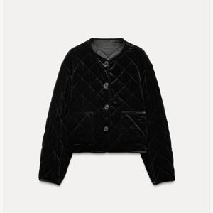 ETJ 2024 겨울 신작 traf 우아한 여성복 블랙 벨벳 라운드 넥 퀼트 긴 소매 코튼 자켓 자켓 9828986