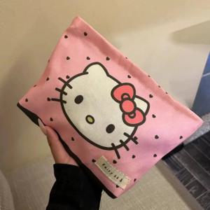 핑크 연인 화장품 가방 귀여운 키티 고양이 휴대용 캔버스 여행 잡화 보관 가방 대형 동전 지갑