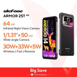 【월드 프리미어】Ulefone Armor 25T 4G 열화상 견고한 휴대폰 Android 14 33W 50MP+64MP NFC 방수 스마트폰 글로벌