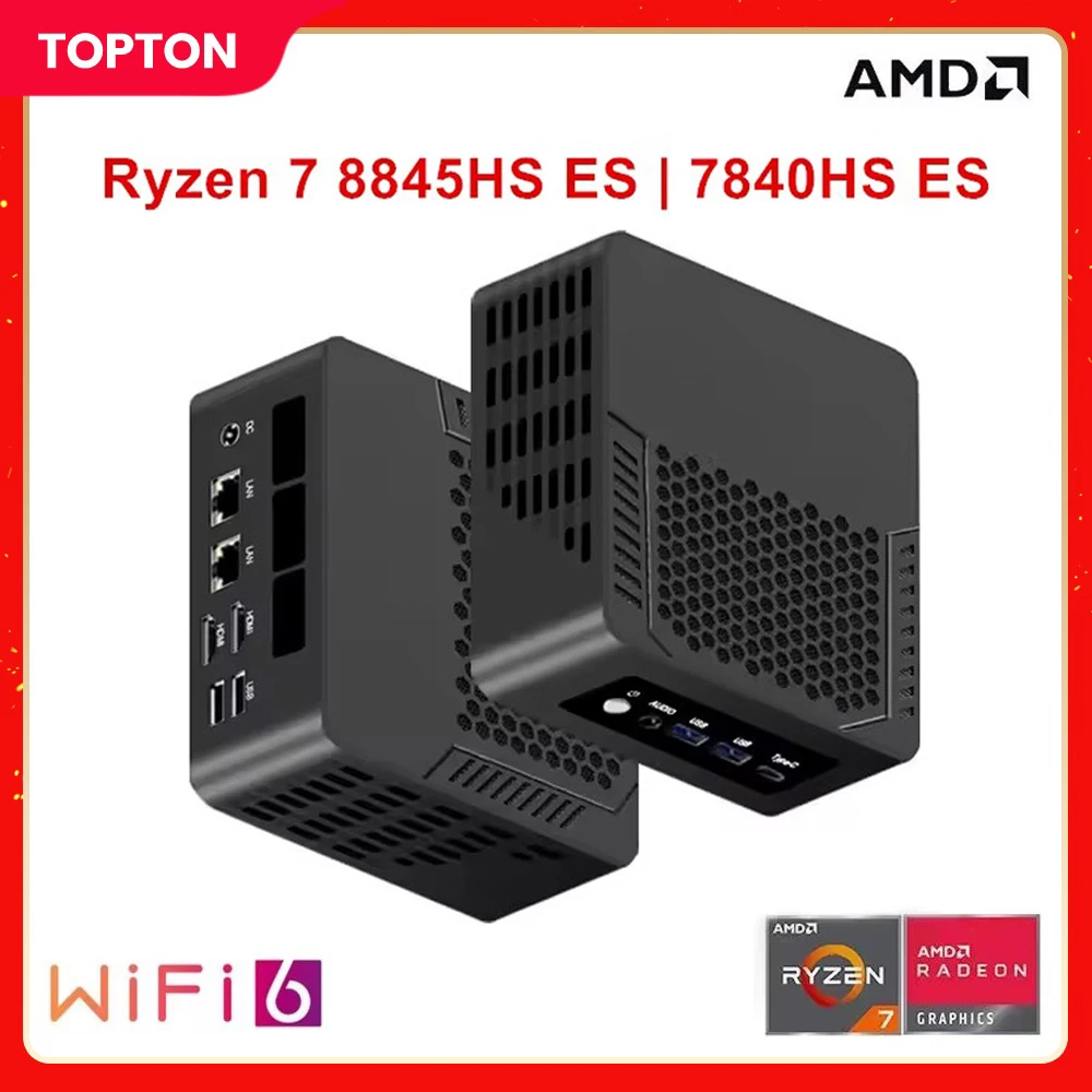 Topton 미니 PC AMD Ryzen 7 8845HS ES 베어본 컴퓨터 Windows 11 2xDDR5 PCIe4.0 2*HDMI2.0 USB4.0 게임용 PC 트리플 디스플레이 WiFi6
