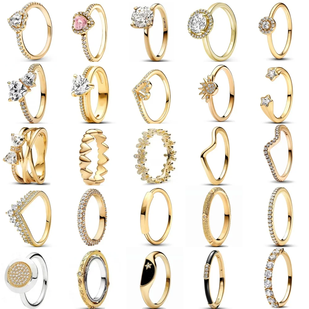 New Gold Color Rings White Pink Stone Bow Ring For Women Original Wedding Luxury Jewelry 925 Sterling Silver