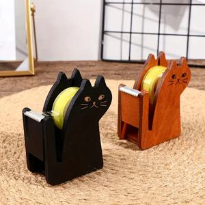 귀여운 고양이 모양의 테이프 디펜서, 나무 및 투명 플라스틱 테이프 거치대, 사무실 문구, 데스크탑 테이프 거치대
