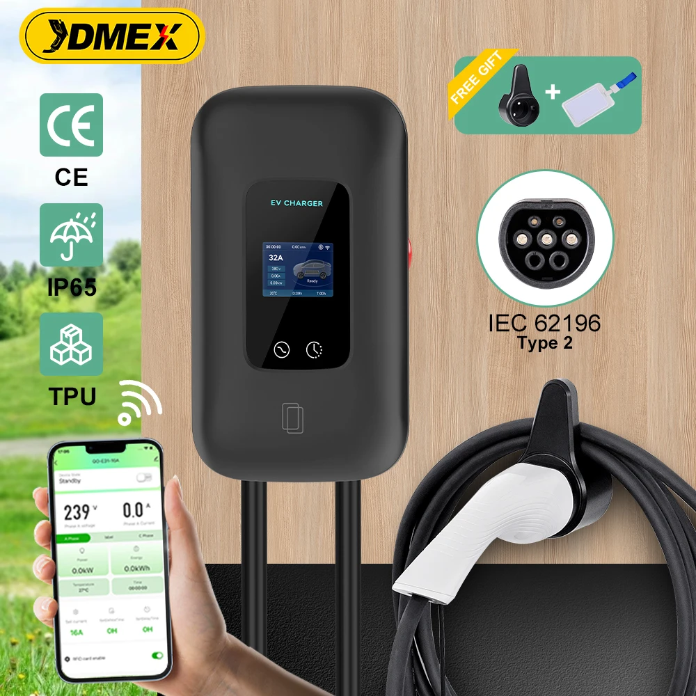 JDMEX EV 충전기 스테이션 16/32A 전기 자동차 차량용 충전기 EVSE Wallbox Wallmount 7.6/11/22KW Type2 케이블 IEC62196 APP 제어