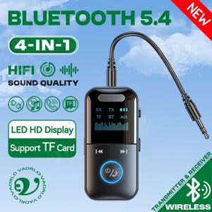 4 in 1 Bluetooth 5.4 오디오 수신기 송신기 3.5MM AUX TF 카드 스테레오 음악 LED 디스플레이 자동차 TV 용 마이크가있는 무선 어댑터