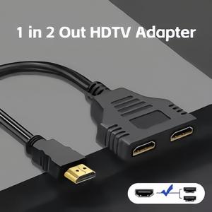 1~2 HDMI 분배기 어댑터 – 1080P HD 신호 복제기, 듀얼 모니터/TV 설정용 남성-2 여성 Y 케이블