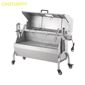 ONEHAPPY 상업용 바베큐 그릴(그릴용 커버 포함), 통돼지, 양고기, 염소용 숯불 침, 52W 전기 모터