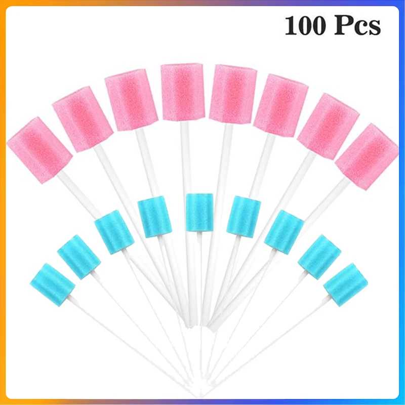 100pcs 구강 의료 사용을위한 입 면봉 거품 가래 스폰지 스틱 청소 구강 관리 일회용 구강 관리 스폰지 면봉 치아