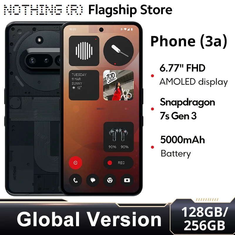 아무것도 전화 3a 5G 스마트폰 Snapdragon 7s Gen 3 6.77인치 유연한 AMOLED 5000mAh 50W 충전 50MP OIS 및 EIS 카메라 Android 15