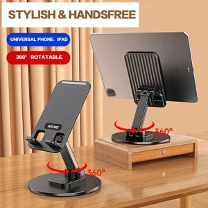 Desk 360용 범용 휴대폰 스탠드 °     iPhone 13/14/15 pro Xiaomi S용 회전식 다중 각도 미끄럼 방지 금속 베이스 접이식 홀더