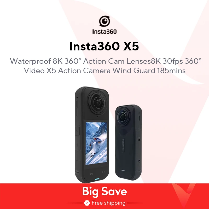 Insta360 X5 방수 8K 360 °   액션캠 렌즈8K 30fps 360 °   비디오 X5 액션 카메라 윈드 가드 185분 새 원본