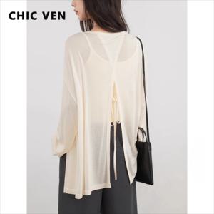 CHIC VEN 여성 카디건 느슨한 솔리드 뉴 레이스 업 썬 프로텍션 커버 셔츠 여성 아우터 코트 긴팔 목도리 여름 2025