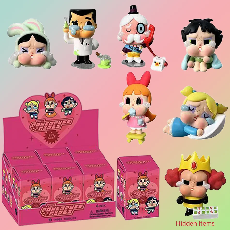 새로운 Crybaby 블라인드 박스 Powerpuff Girls Blossom Bubbles Buttercup 신비한 서프라이즈 그림 Pvc 모델 인형 추측 장난감 놀란