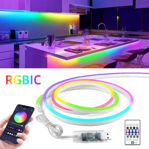 1-5M 드림컬러 RGBIC LED 네온 로프 라이트 블루투스 노벨티 USB 5V WS2812 방수 테이프 페어리 램프 (게임룸 무드등)