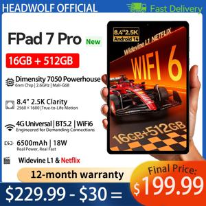헤드울프 FPad7Pro 태블릿 8인치 2.5K 디스플레이 16GB 512GB MTK 7050 CPU, PD18W, 8MP/16MP 카메라, SIM 4G LTE WiFi 6 태블릿